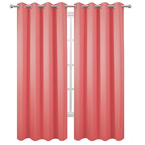 LEMOMO Blackout Curtains 52 x 84 inch/Coral Curtains Set of 2 Panels/Thermal Insulated Room Darkening Bedroom Curtains - Image 2