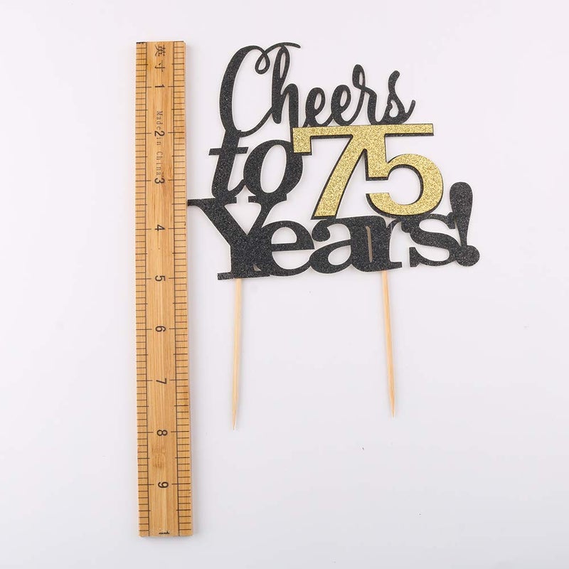 LVEUD Black Font Golden Numbers Cheers to 75 Years Happy Birthday Cake Topper -Wedding Anniversary Birthday Party Decorations (75th) - Image 4