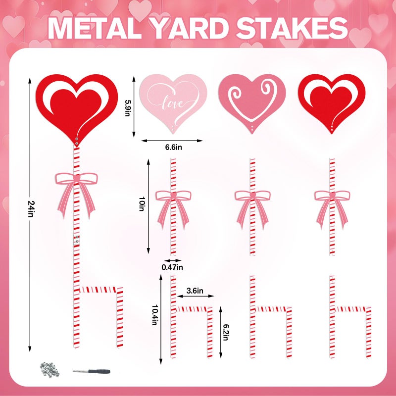 KEOHOLI 3 Pcs 24"" H Valentine Yard Signs 5.9 * 6.6Inch Metal Heart Valentine'S Day Metal Garden Stakes Valentines Love Heart Outdoor Decorations For Patio Lawn Planter Pot Pathway Walkway Wedding Decor - Image 2