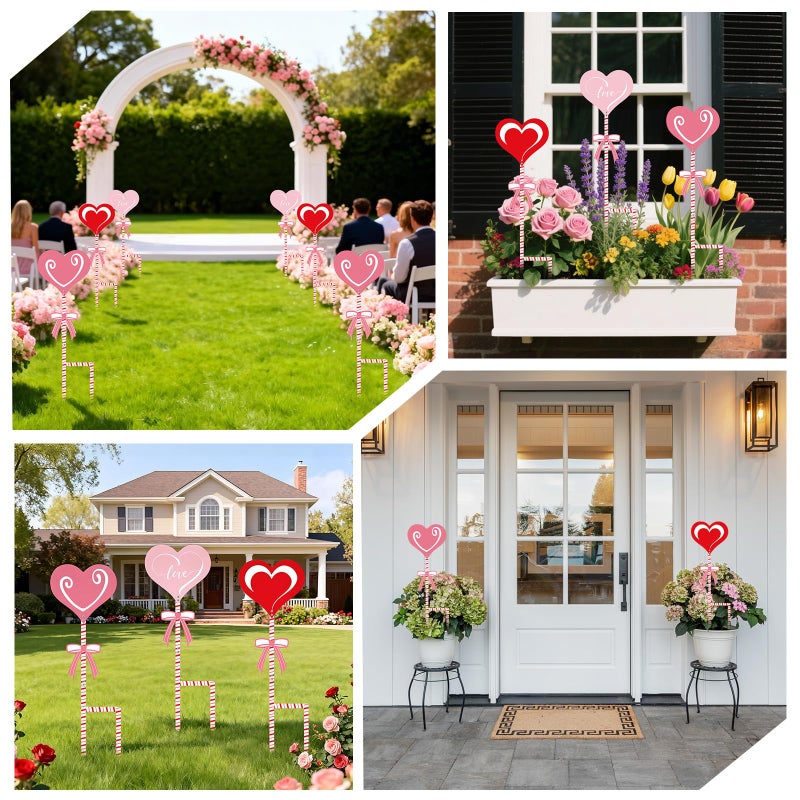 KEOHOLI 3 Pcs 24"" H Valentine Yard Signs 5.9 * 6.6Inch Metal Heart Valentine'S Day Metal Garden Stakes Valentines Love Heart Outdoor Decorations For Patio Lawn Planter Pot Pathway Walkway Wedding Decor - Image 4