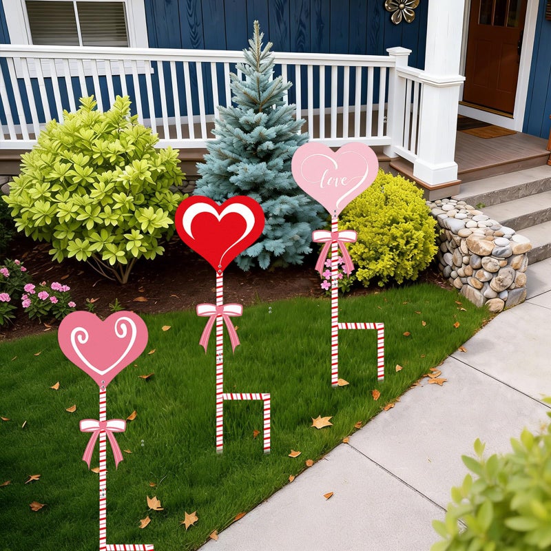 KEOHOLI 3 Pcs 24"" H Valentine Yard Signs 5.9 * 6.6Inch Metal Heart Valentine'S Day Metal Garden Stakes Valentines Love Heart Outdoor Decorations For Patio Lawn Planter Pot Pathway Walkway Wedding Decor - Image 5