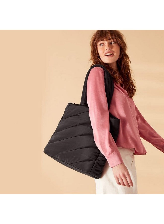 Accessorize London Women's Black Nylon Quilted Tote Bag |shoulder bag for woman|Lightweight, Durable, and Stylish Shoulder Bag for Teens, Women Office, Travel & Everyday Use - Image 2