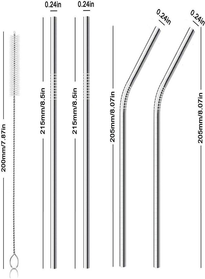 YAJNAS Stainless Steel Reusable SS 304 Food Grade Beverage Drinking Straws with Straw Cleaning Brush BPA Free Metal for Smoothies, Tumblers, Travel & More (4 Straight, 4 Bent, 2 Cleaning Brushes) - Image 3