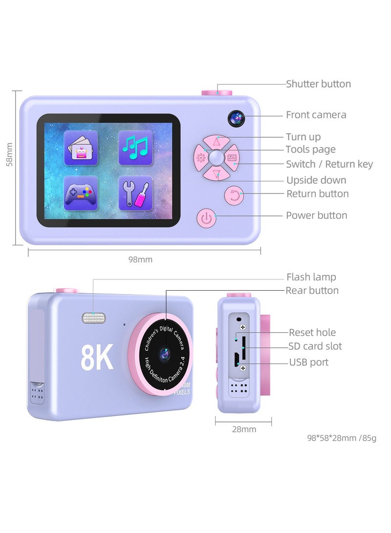 Generic 8K Kids Digital Camera Dual Lens 8MP UHD Photography Video Camera 2.4 Inch IPS Screen Battery Operated Educational  - Image 4