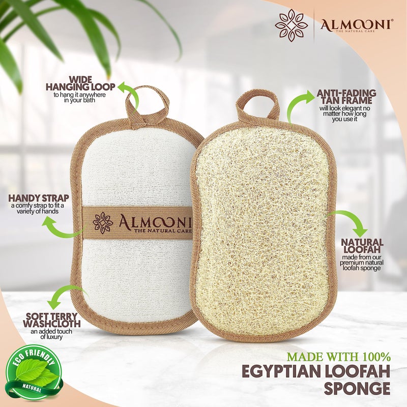 Almooni Premium Exfoliating Loofah Pad Body Scrubber, Made with Natural Egyptian Shower loofa Sponge- Bow Tie Shaped Loofah - 2 Count(1 Pack) - Image 2