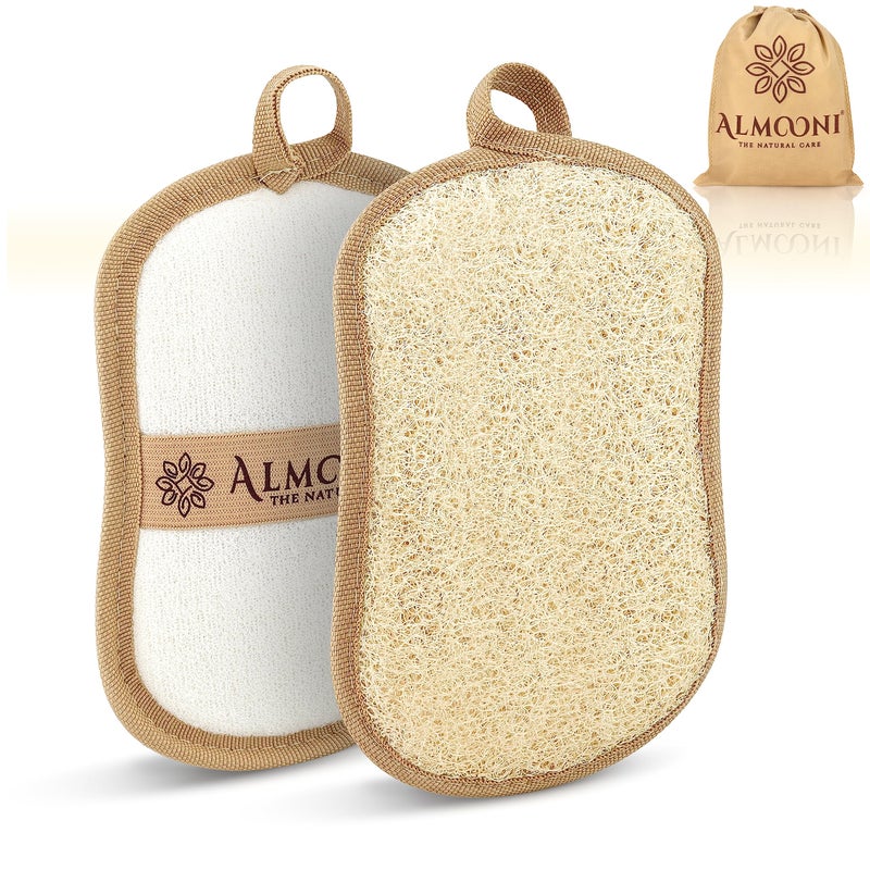 Almooni Premium Exfoliating Loofah Pad Body Scrubber, Made with Natural Egyptian Shower loofa Sponge- Bow Tie Shaped Loofah - 2 Count(1 Pack) - Image 1