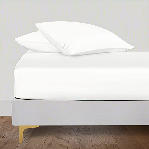 Linenwalas Fitted Bedsheet Queen Size with Elastic| 400TC Thread Count Softest Long Staple 100% Cotton Silky Soft - Queen (60”x78”) - White - Image 1