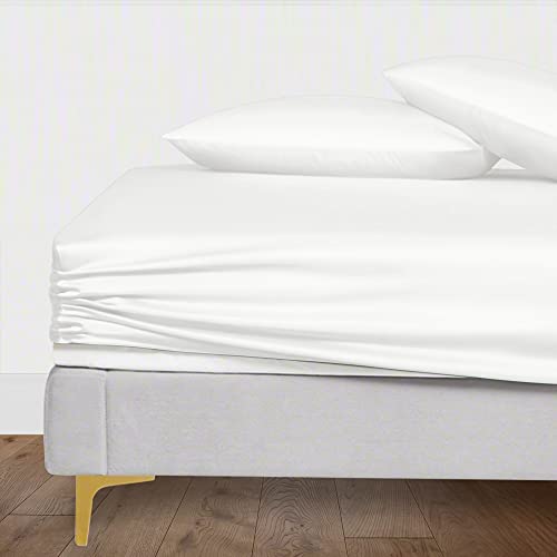 Linenwalas Fitted Bedsheet Queen Size with Elastic| 400TC Thread Count Softest Long Staple 100% Cotton Silky Soft - Queen (60”x78”) - White - Image 2
