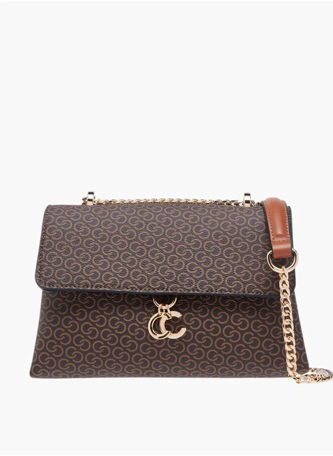 سيليست Women Monogram Print Crossbody Bag with Button Closure and Chain Strap