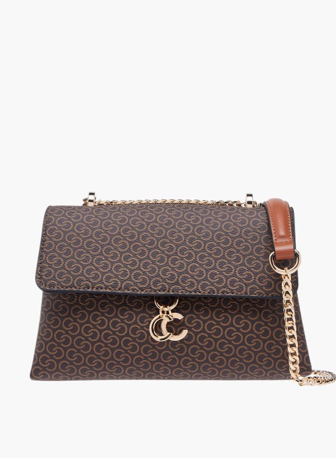 Celeste Women Monogram Print Crossbody Bag with Button Closure and Chain Strap  - Image 1