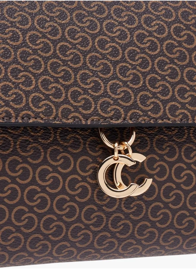 سيليست Women Monogram Print Crossbody Bag with Button Closure and Chain Strap