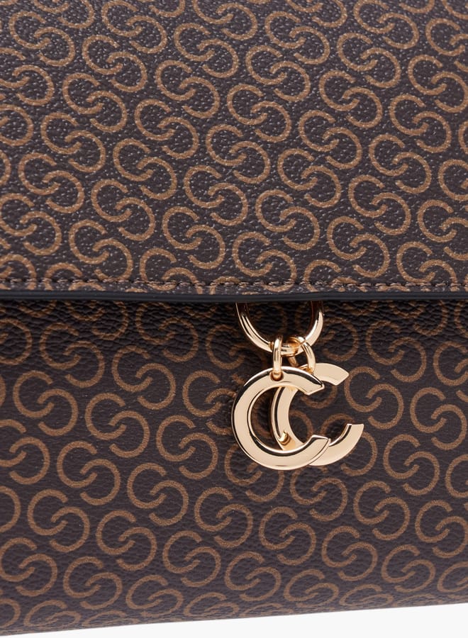 Celeste Women Monogram Print Crossbody Bag with Button Closure and Chain Strap  - Image 3