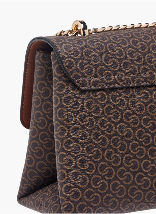 سيليست Women Monogram Print Crossbody Bag with Button Closure and Chain Strap