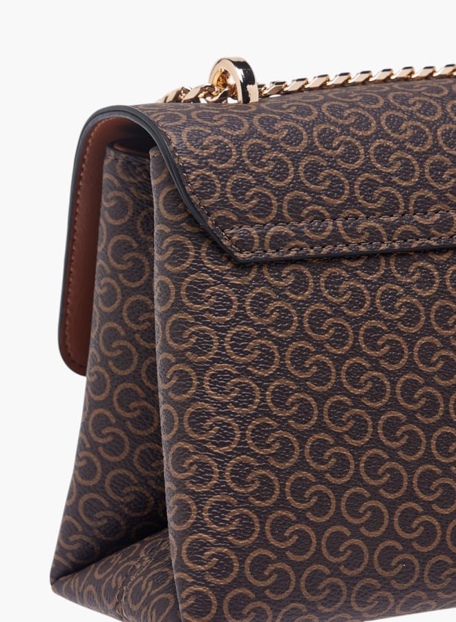 Celeste Women Monogram Print Crossbody Bag with Button Closure and Chain Strap  - Image 4