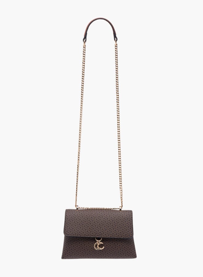 Celeste Women Monogram Print Crossbody Bag with Button Closure and Chain Strap  - Image 2