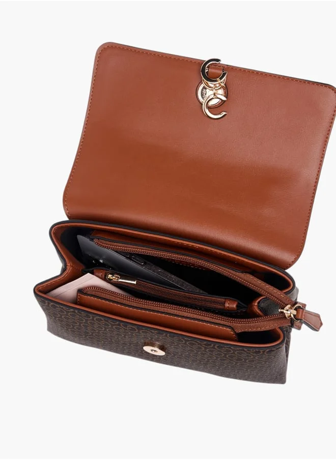 سيليست Women Monogram Print Crossbody Bag with Button Closure and Chain Strap