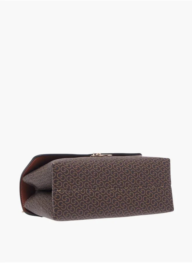 سيليست Women Monogram Print Crossbody Bag with Button Closure and Chain Strap