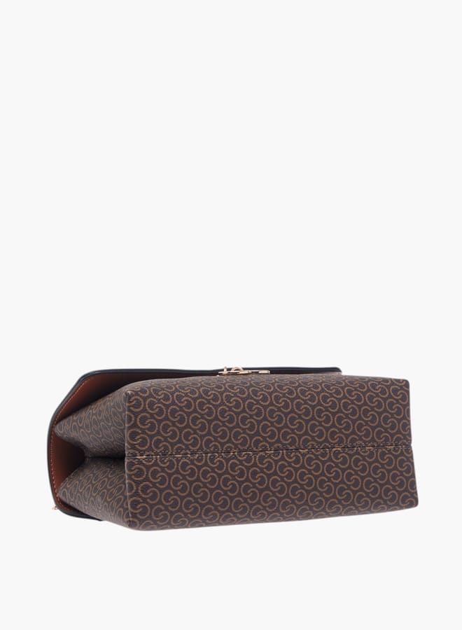 Celeste Women Monogram Print Crossbody Bag with Button Closure and Chain Strap  - Image 5