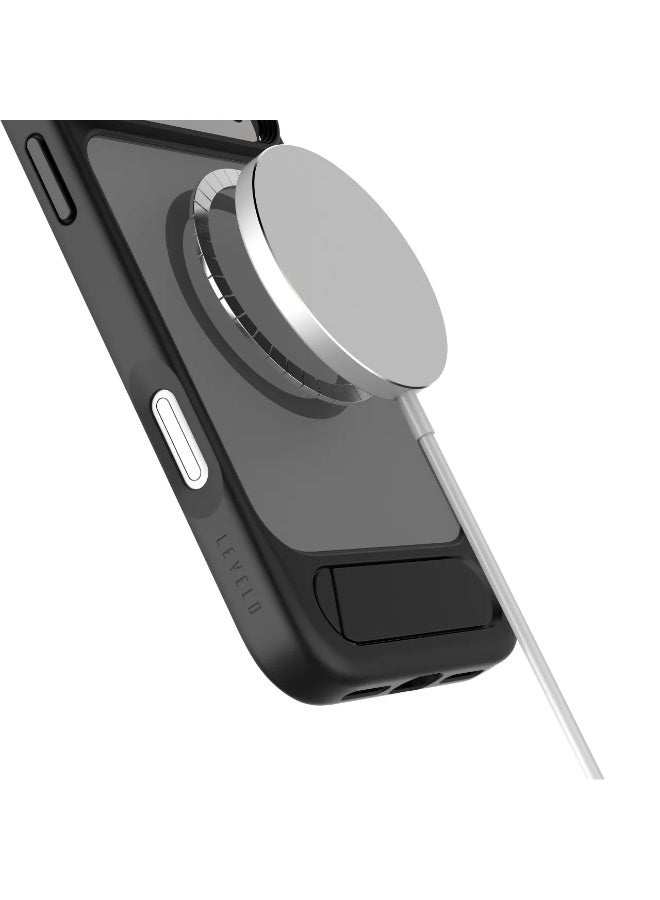 LEVELO iPhone 17 Pro Max Matteo Case With Bottom Stand Grip / Strong Magnets / Anti-Fingerprint Coating / Raised Bezels for Camera & Screen / Shock-Resistant Bumper - Black - Image 2