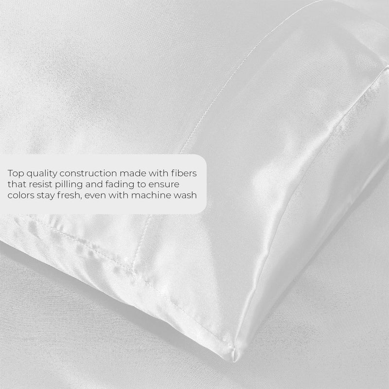 Pure Bedding Satin Sheets King [4-Piece, White] Hotel Luxury Silky Bed Sheets - Extra Soft 1800 Microfiber Sheet Set, Wrinkle, Fade, Stain Resistant - Deep Pocket Fitted Sheet, Flat Sheet Pillow Cases - Image 3