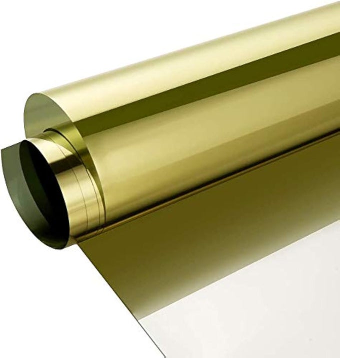 REFLECTIVE WINDOW FILM ONE WAY MIRROR PRIVACY FILM HEAT CONTROL ANTI UV ADHESIVE WINDOW TINT STICKER FOR HOME AND OFFICE 60INCH X 177INCH GOLD SILVER