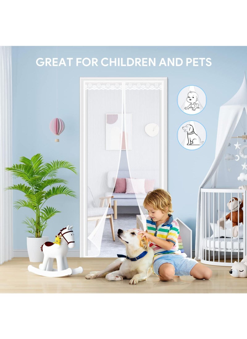 Sweet seven Magnetic Fly Screens for Doors Heavy Duty Bugs Door Screen Anti Mosquito Mesh Fly Curtain with Powerful Magnets & Full Frame Magic Tape Keep Bugs Out & Lets Fresh Air in White (100x210 cm)  - Image 2