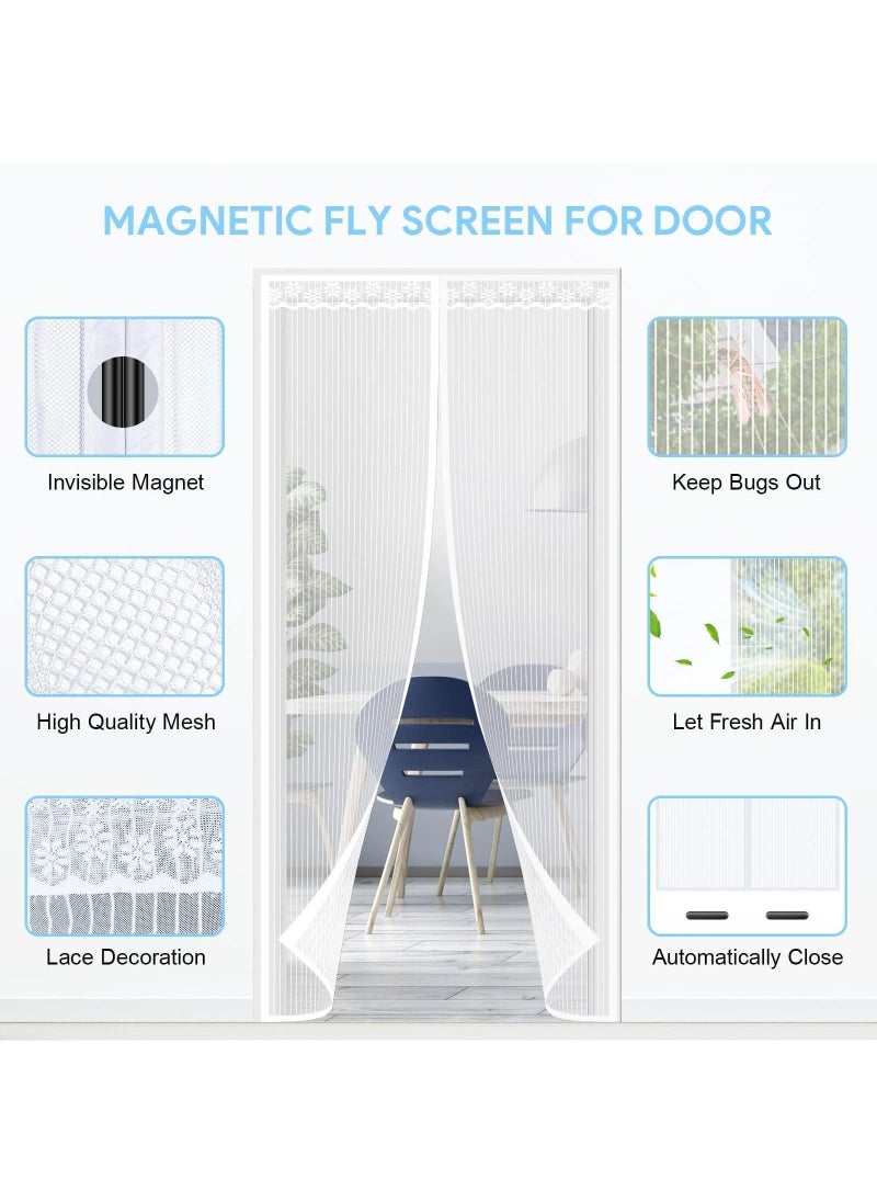 Sweet seven Magnetic Fly Screens for Doors Heavy Duty Bugs Door Screen Anti Mosquito Mesh Fly Curtain with Powerful Magnets & Full Frame Magic Tape Keep Bugs Out & Lets Fresh Air in White (100x210 cm)  - Image 4