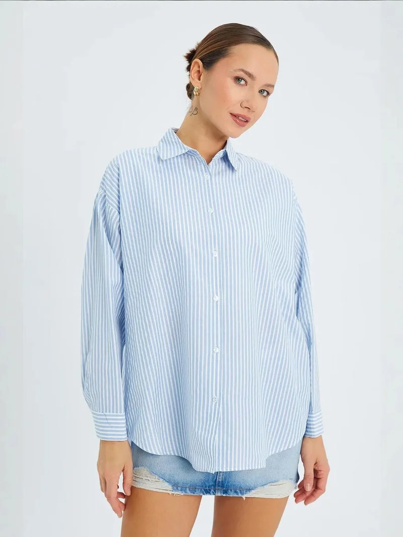 MixRay Maya Blue Mixray Striped Poplin Shirt for Women | Best Price UAE