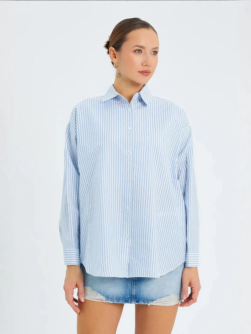 MixRay Maya Blue Mixray Striped Poplin Shirt for Women | Best Price UAE