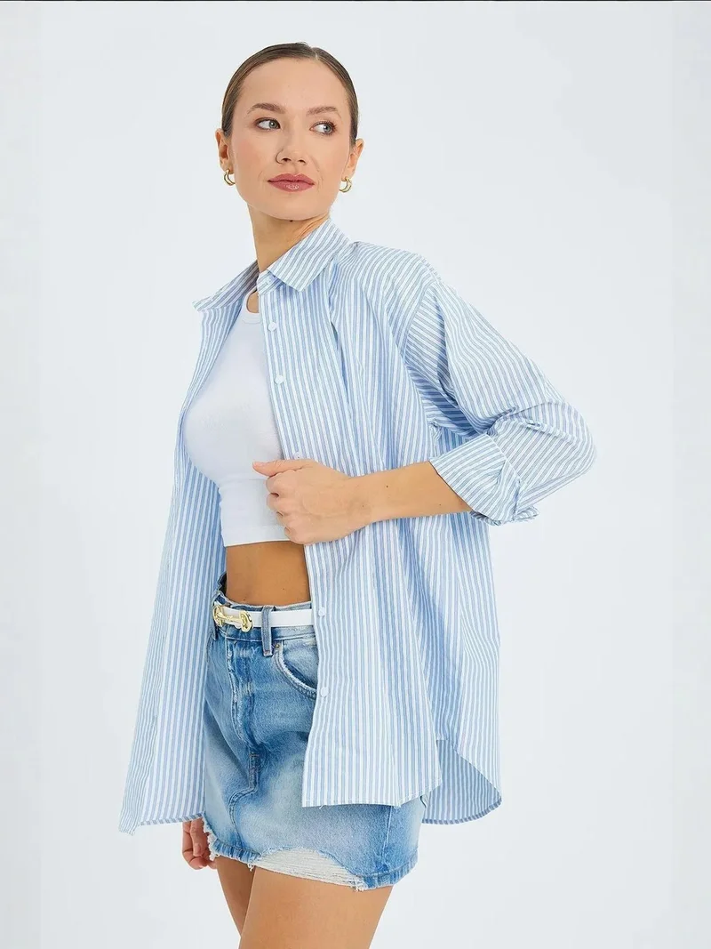 MixRay Maya Blue Mixray Striped Poplin Shirt for Women | Best Price UAE