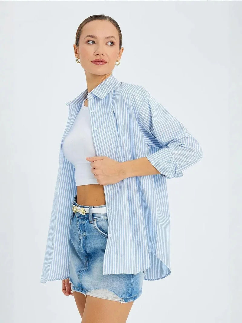 MixRay Maya Blue Mixray Striped Poplin Shirt for Women | Best Price UAE