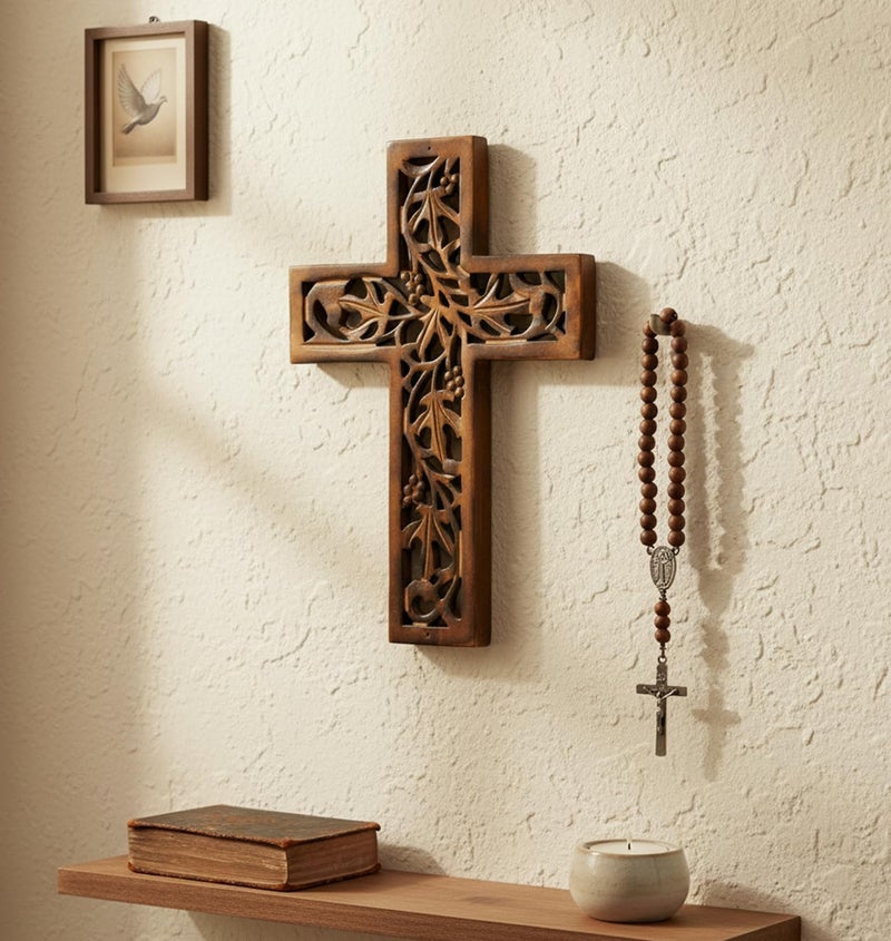 ESPLANADE Jesus Christ Cross Catholic Wooden Crucifix for Wall, Church Chapel | Home Decor | Wood - 12.25" Inches - Brown - Image 2