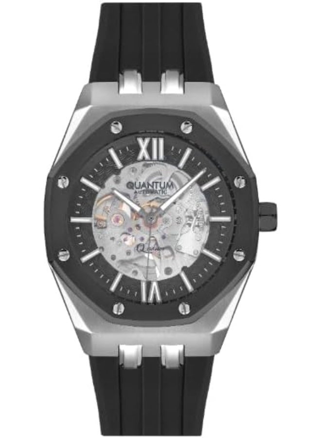 Quantum Men'S 82S0 Movement Watch, Automatic Display And Silicone Strap - Qmg1074.051, Black - Image 1
