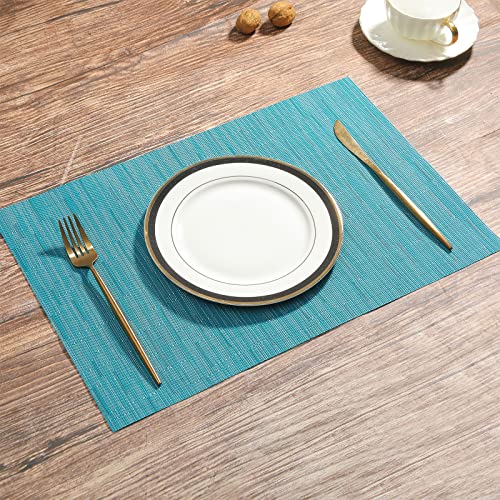 SHACOS Woven Vinyl Placemats Set of 4 Wipe Clean PVC Heat Resistant Place Mats Durable Waterproof Stain Resistant Indoor Outdoor Table Mats (4, Teal Blue) - Image 5