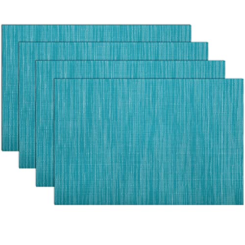 SHACOS Woven Vinyl Placemats Set of 4 Wipe Clean PVC Heat Resistant Place Mats Durable Waterproof Stain Resistant Indoor Outdoor Table Mats (4, Teal Blue) - Image 1