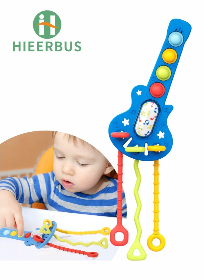 HieerBus Baby Teether Toys, Personalized Baby TeetherGuitar Shaped Silicone Gum,  Baby Chew Toys for Teething Relief More than 3 months,blue  - Image 1