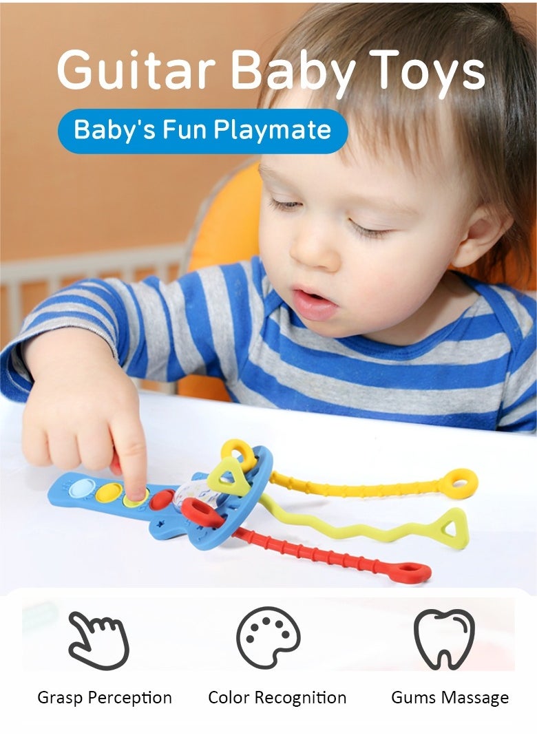 HieerBus Baby Teether Toys, Personalized Baby TeetherGuitar Shaped Silicone Gum,  Baby Chew Toys for Teething Relief More than 3 months,blue  - Image 2