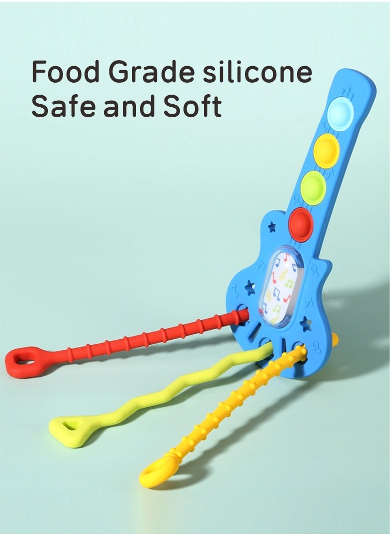 HieerBus Baby Teether Toys, Personalized Baby TeetherGuitar Shaped Silicone Gum,  Baby Chew Toys for Teething Relief More than 3 months,blue  - Image 3