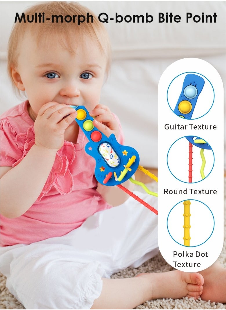 HieerBus Baby Teether Toys, Personalized Baby TeetherGuitar Shaped Silicone Gum,  Baby Chew Toys for Teething Relief More than 3 months,blue  - Image 4