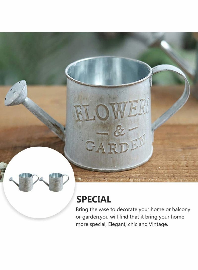 Excefore 2 قطع إبريق حديدي عتيق سقاية زخرفي حديد مطروق مزهر سلة زهور في الحديقة الخارجية والداخلية لمنزل النباتات وزينة المنزل - Image 2