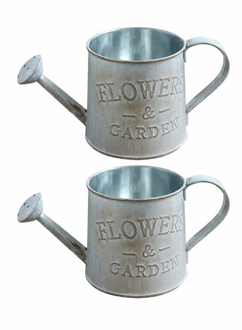 Excefore 2 قطع إبريق حديدي عتيق سقاية زخرفي حديد مطروق مزهر سلة زهور في الحديقة الخارجية والداخلية لمنزل النباتات وزينة المنزل - Image 1