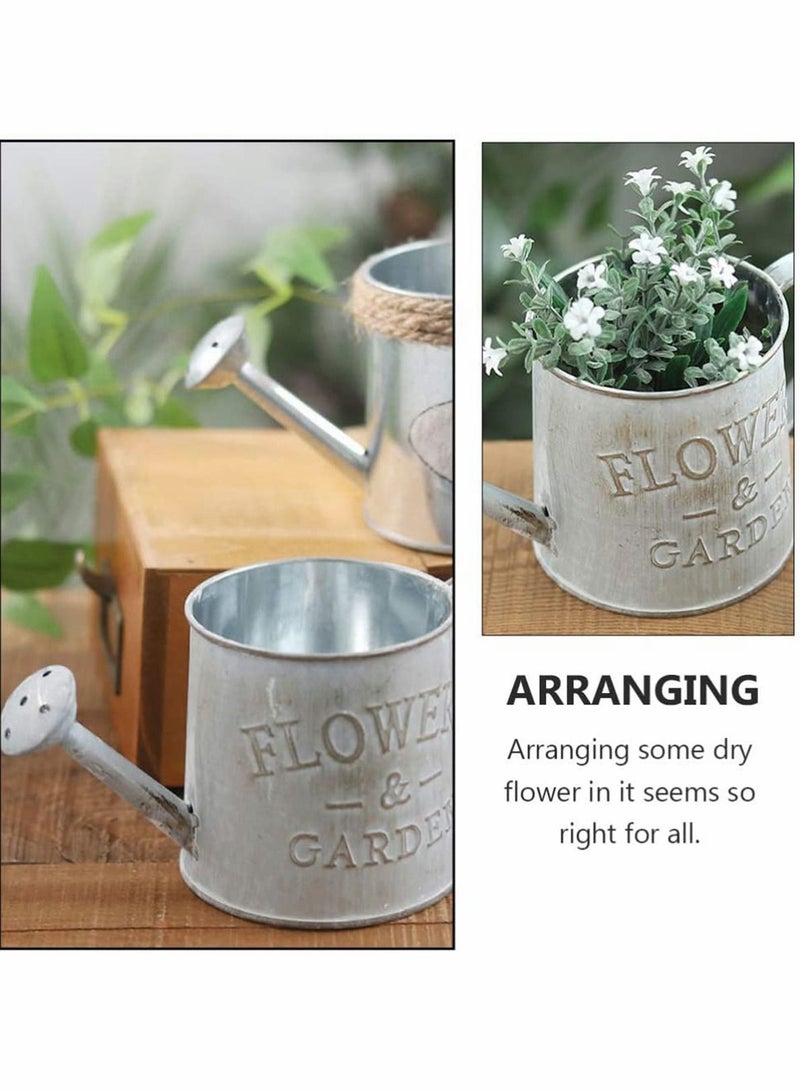 Excefore 2 قطع إبريق حديدي عتيق سقاية زخرفي حديد مطروق مزهر سلة زهور في الحديقة الخارجية والداخلية لمنزل النباتات وزينة المنزل - Image 4