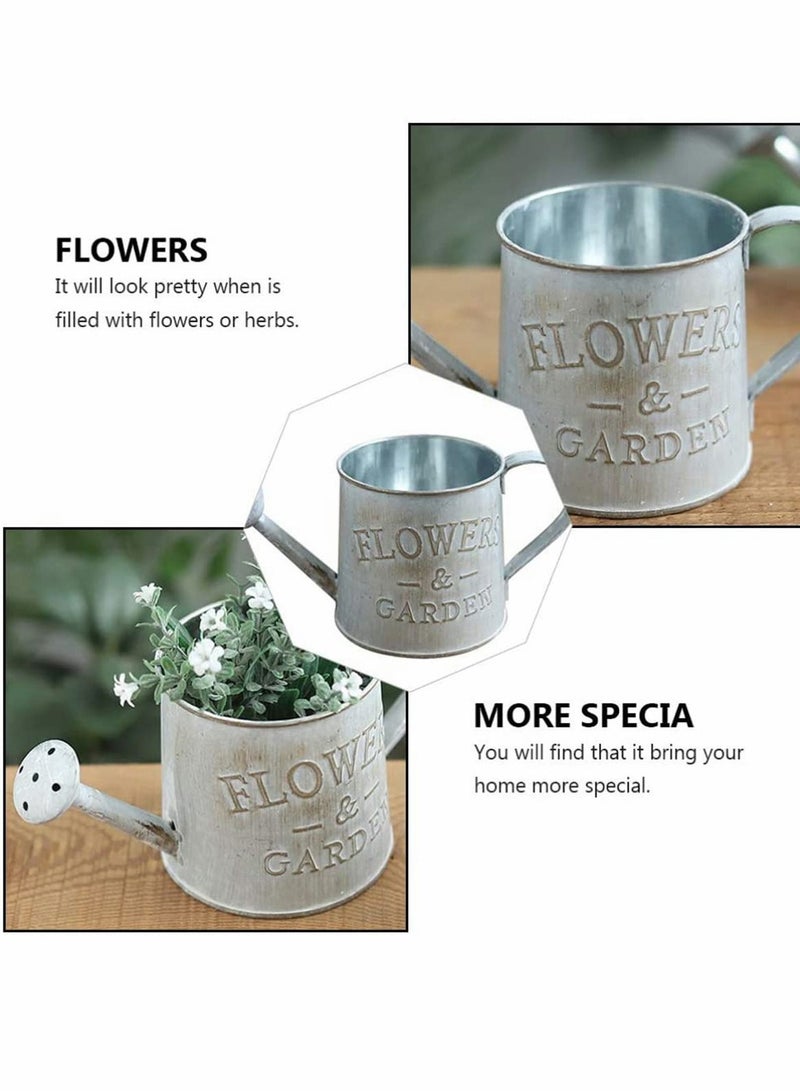 Excefore 2 قطع إبريق حديدي عتيق سقاية زخرفي حديد مطروق مزهر سلة زهور في الحديقة الخارجية والداخلية لمنزل النباتات وزينة المنزل - Image 3