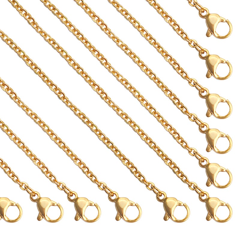 24 Pcs 18 2mm Gold Stainless Steel Necklace Link Cable Chain Lobster Clasp Bulk for DIY Jewelry Making Supplies Accessories