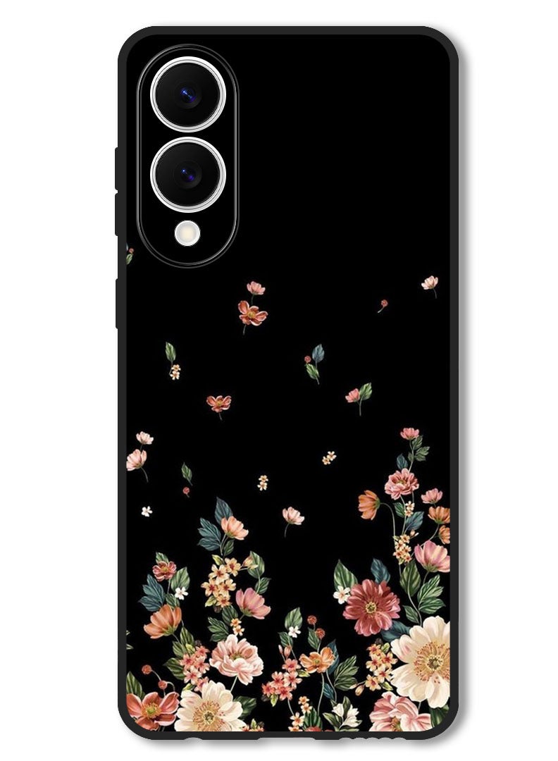 Theodor Case Compatible with Samsung Galaxy S25 Edge 6.7 Inch Protection Shockproof Bumper Cover Flowers in Black Background - Image 1