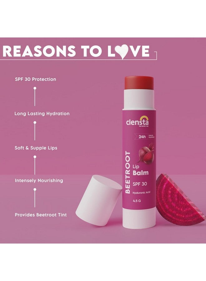 كلينستا مرطب شفاه الشمندر مع حمض الهيالورونيك عامل حماية من الشمس SPF 30 مع الشمندر وحمض الهيالورونيك لترطيب الشفاه وتفتيحها داكنة للنساء والرجال 5 جرام شفاف - Image 3
