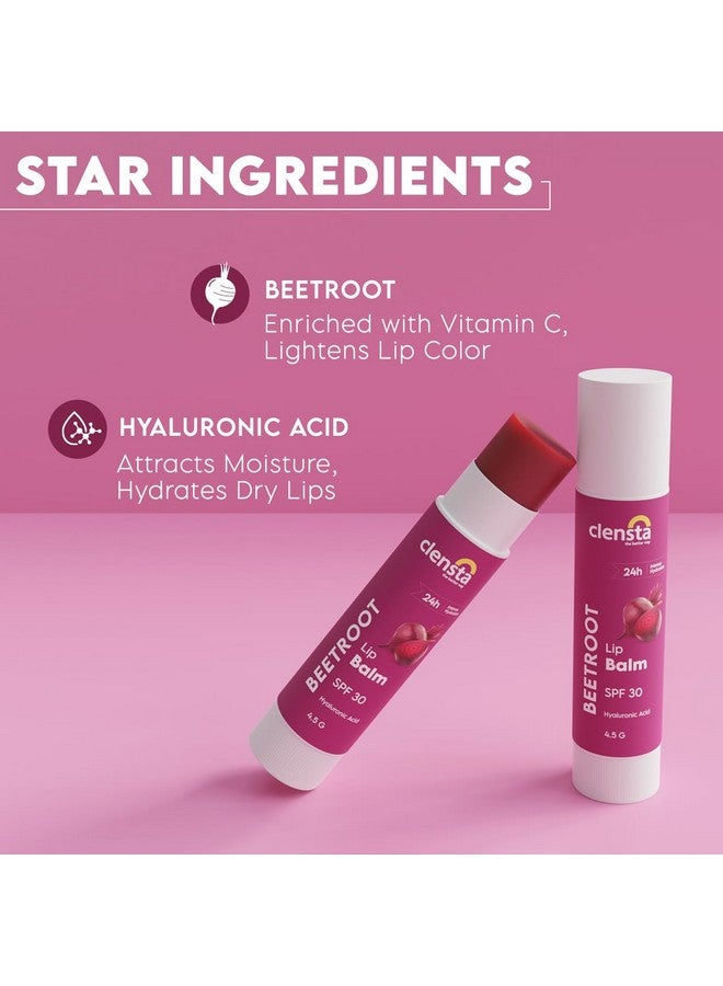 كلينستا مرطب شفاه الشمندر مع حمض الهيالورونيك عامل حماية من الشمس SPF 30 مع الشمندر وحمض الهيالورونيك لترطيب الشفاه وتفتيحها داكنة للنساء والرجال 5 جرام شفاف - Image 2