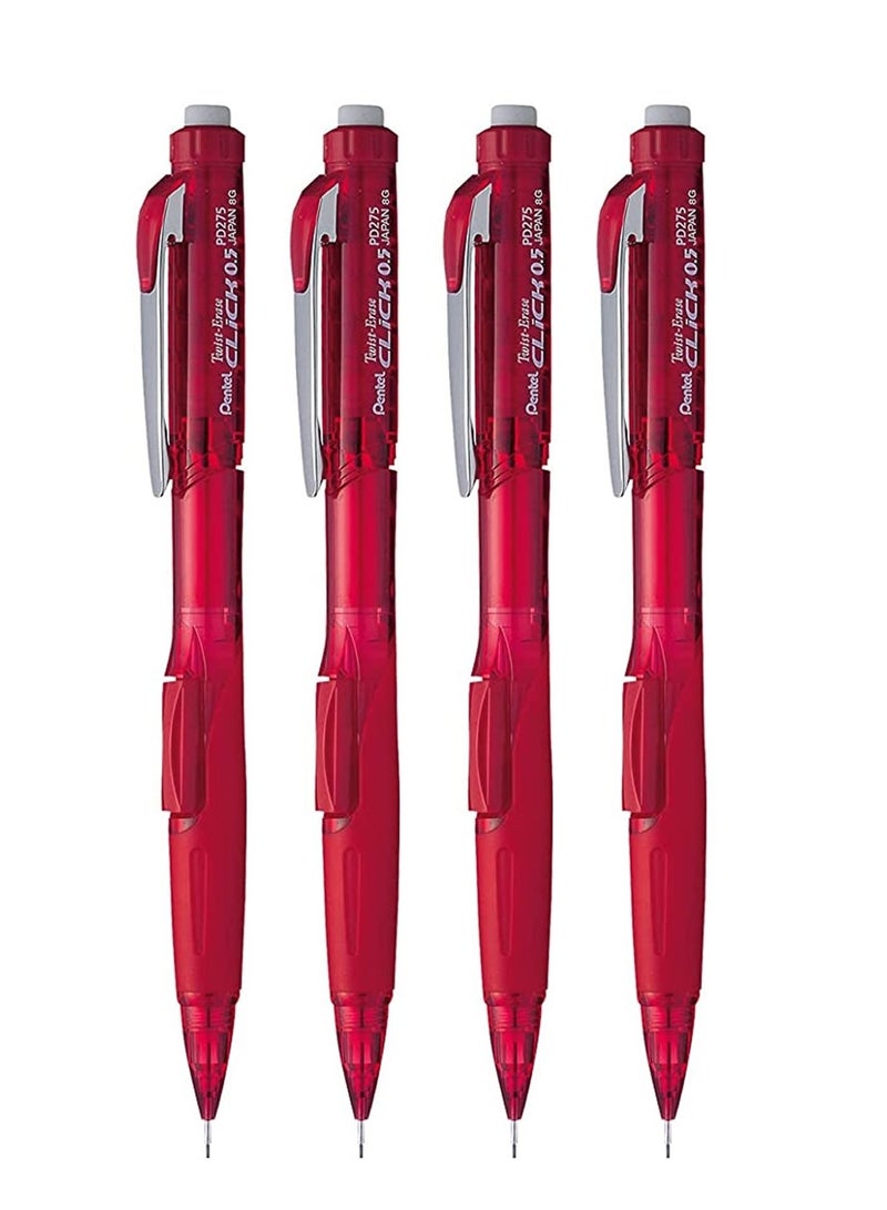 Pentel 4-Piece Mechanical Pencil 0.5mm Tip Red Body - Image 1