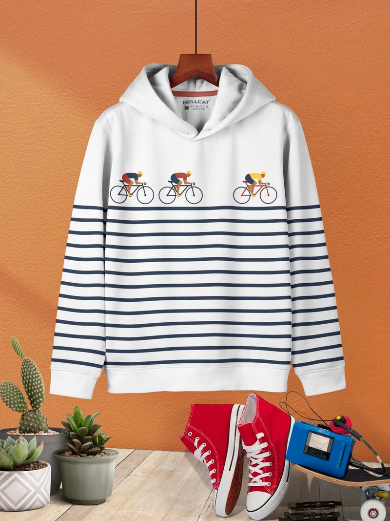 HELLCAT Trendy Printed Cotton Blend Hoodie Sweatshirt for Boys_White2_15-16 Years - Image 3