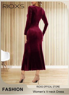RIOXS Women's Dresses, V-neck Wrap Hip Skirt Long Sleeves Bodycon Dresses, Elegant Fishtail Dress, Evening Dress, Party Wedding Maxi Dress For Party Club Night, Dresses For Ladies Mom Wife  - Image 5